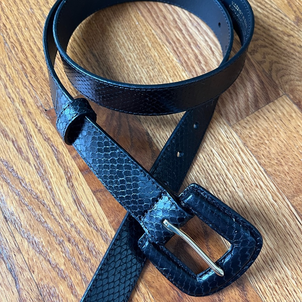 J Crew black embossed leather belt sz M - Picture 2 of 11